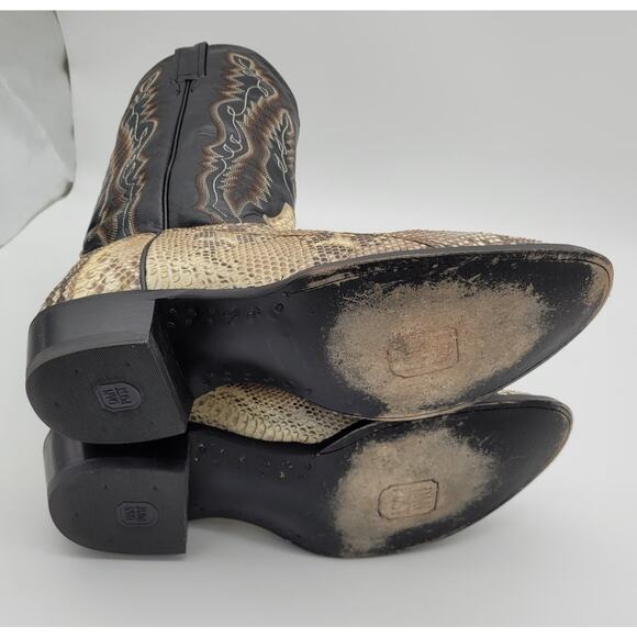 Dan Post Boots Mens Size 11 D Tan Black Western Cowboy Python Snakeskin DP3036 - Picture 14 of 16